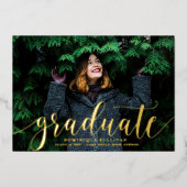 Invitation En Aluminium Moderne Calligraphie Photo Graduation Gold (Recto)