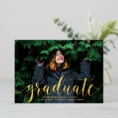 Invitation En Aluminium Moderne Calligraphie Photo Graduation Gold (Debout devant)