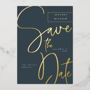 Invitation En Aluminium Moderne Calligraphie Turquoise gris bleu Enregistr