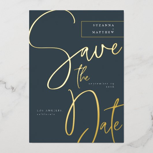 Invitation En Aluminium Moderne Calligraphie Turquoise gris bleu Enregistr (Recto)