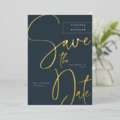 Invitation En Aluminium Moderne Calligraphie Turquoise gris bleu Enregistr (Debout devant)