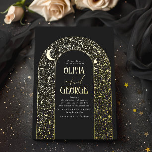 Invitation En Aluminium Moderne Céleste Romantique Mariage Noir Or