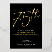 Invitation En Aluminium Moderne Chic Écriture Fête des 75 ans Or (Recto)