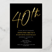 Invitation En Aluminium Moderne Chic Écriture Quarantième 40e Fête d'anniv (Recto)