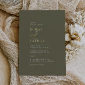 Invitation En Aluminium Moderne Chic Gold Foil Olive Green Mariage Décontr