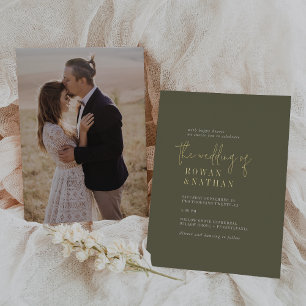 Invitation En Aluminium Moderne Chic Or Doré Vert Olive Photo Mariage