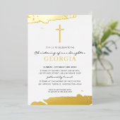 Invitation En Aluminium MODERNE CHRISTENING feuille d'or cross classique (Debout devant)