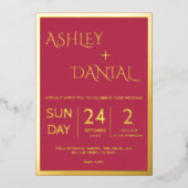 Invitation En Aluminium Moderne Classy Magenta Gold Script encadré Mariage (Recto)