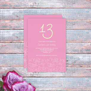 Invitation En Aluminium Moderne Cute Fleur sauvage 13e anniversaire