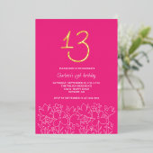 Invitation En Aluminium Moderne Cute Fleur sauvage 13e anniversaire (Debout devant)