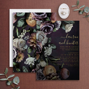 Invitation En Aluminium Moderne Dark Moody Purple Floral Mariage Gold