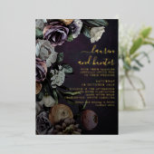 Invitation En Aluminium Moderne Dark Moody Purple Floral Mariage Gold (Debout devant)