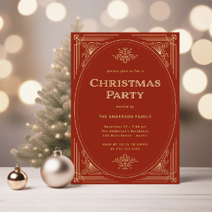 Invitation En Aluminium Moderne Déco Élégante Fête de Noël Rouge et Or