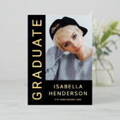Invitation En Aluminium Moderne Design 2 Photo Graduation Black Gold (Debout devant)
