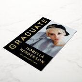 Invitation En Aluminium Moderne Design 2 Photo Graduation Black Gold (Rotation)