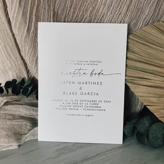 Invitation En Aluminium Moderne écriture à feuille d'argent | Mariage espa