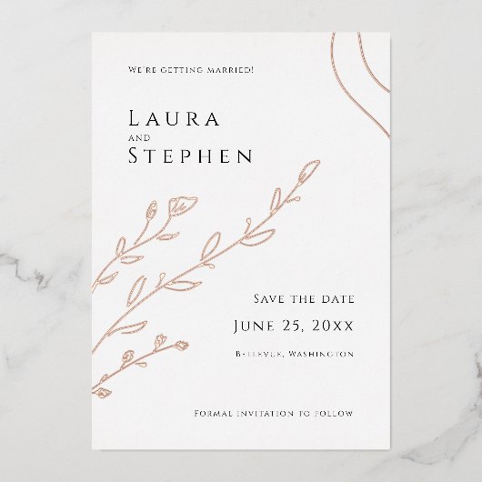 Invitation En Aluminium Moderne Elegant Botanical Enregistrer la date (Recto)