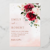 Invitation En Aluminium Moderne Elégant Burgundy Blush Boho Floral Mariage (Recto)