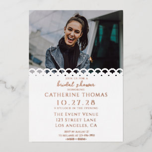 Invitation En Aluminium Moderne Élégant Mariage Blanc Dentelle Photo Showe
