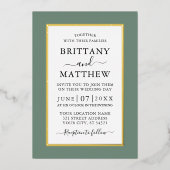 Invitation En Aluminium Moderne élégant mariage Sage Vert Or (Recto)