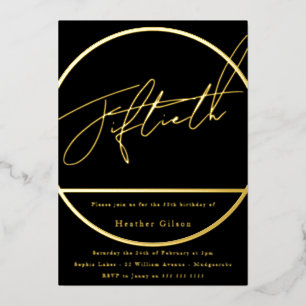 Invitation En Aluminium Moderne Élégant Noir 50e Anniversaire Fête Or