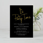 Invitation En Aluminium Moderne Elegant Noir & Or Anniversaire Fête Heure (Debout devant)
