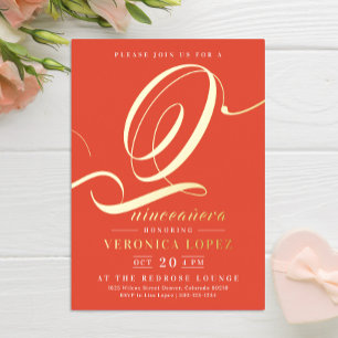 Invitation En Aluminium Moderne Elégant Orange Rouge 15ème Quinceañera Par