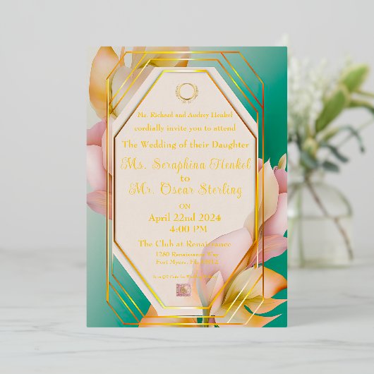 Invitation En Aluminium Moderne Elegant Pastel Bleu et Mariage rose (Debout devant)