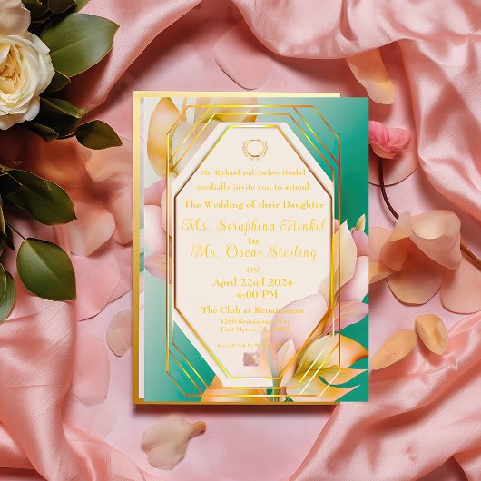 Invitation En Aluminium Moderne Elegant Pastel Bleu et Mariage rose