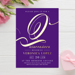 Invitation En Aluminium Moderne Elegant Purple 15ème Quinceañera Party