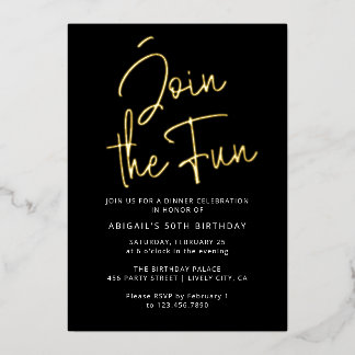 Invitation En Aluminium Moderne Elégant Rejoignez Fun Black Gold Anniversa