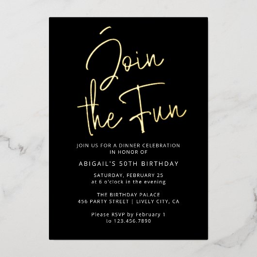 Invitation En Aluminium Moderne Elégant Rejoignez Fun Black Gold Anniversa (Recto)