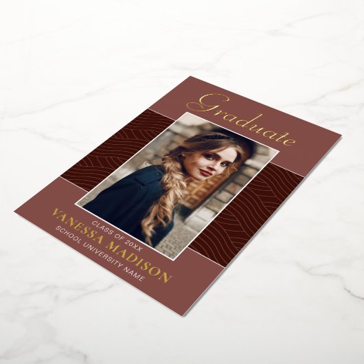 Invitation En Aluminium Moderne | Élégant Script 1 Photo Foil Grad Card (Rotation)