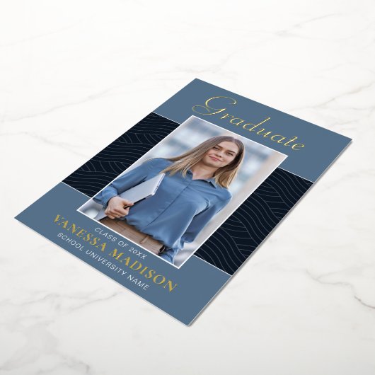 Invitation En Aluminium Moderne | Élégant Script 1 Photo Foil Grad Card (Rotation)