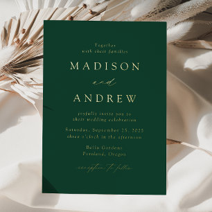 Invitation En Aluminium Moderne Elegant Vert et Mariage Or