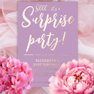 Invitation En Aluminium Moderne Élégant Violet 21e Anniversaire Surprise 