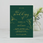 Invitation En Aluminium Moderne Emerald Gold Calligraphy Mariage botanique (Debout devant)