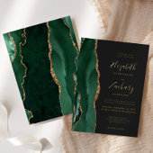Invitation En Aluminium Moderne Emerald Green Or Agate Mariage foncé