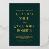 Invitation En Aluminium Moderne Emerald Hunter Green Chic Mariage Gold (Recto)