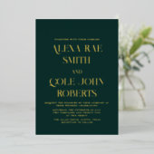 Invitation En Aluminium Moderne Emerald Hunter Green Chic Mariage Gold (Debout devant)