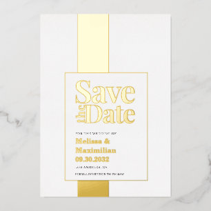 Invitation En Aluminium Moderne en gras noir blanc Enregistrer Date Foil I