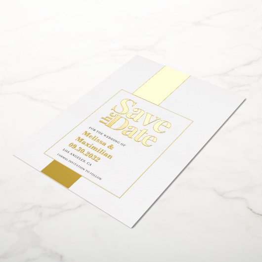 Invitation En Aluminium Moderne en gras noir blanc Enregistrer Date Foil I (Rotation)