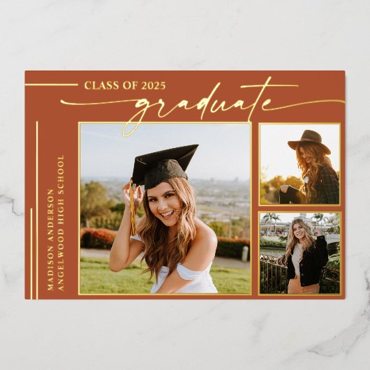 Invitation En Aluminium Moderne en Terracotta Script Graduate Photo Gradua (Recto)