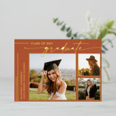 Invitation En Aluminium Moderne en Terracotta Script Graduate Photo Gradua (Debout devant)