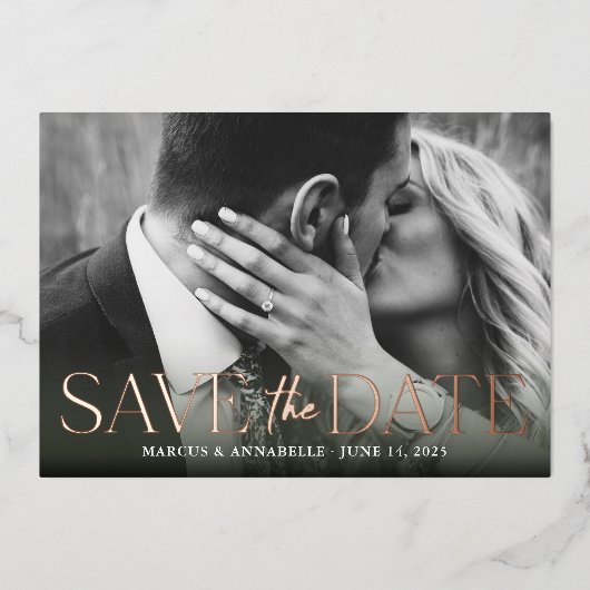 Invitation En Aluminium Moderne Enregistrer La Date Blush / Or Rose (Recto)