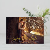 Invitation En Aluminium Moderne Enregistrer la date Or photo manuscrite ma (Debout devant)
