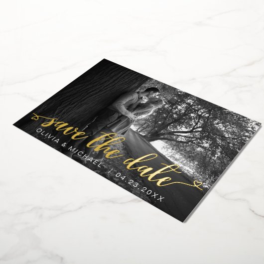 Invitation En Aluminium Moderne Enregistrer la date Or photo manuscrite ma (Rotation)