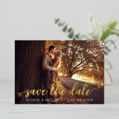 Invitation En Aluminium Moderne Enregistrer la date Or photo manuscrite ma (Debout devant)