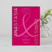 Invitation En Aluminium Moderne et Gras Mariage Magenta (Debout devant)