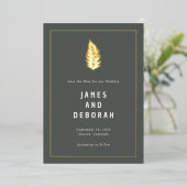 Invitation En Aluminium Moderne Ferns Woodland Mariage Gold Enregistrer la (Debout devant)